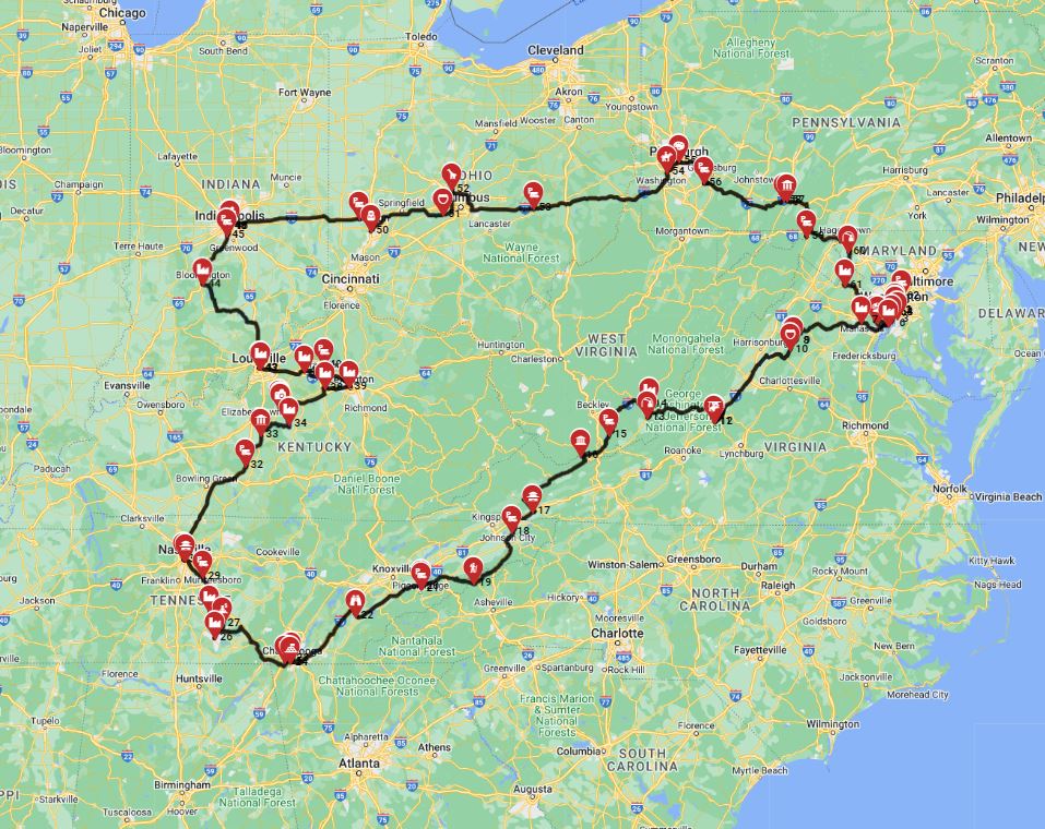 Motorhome trip planner Washington DC RV full bourbon whisky road trip plan